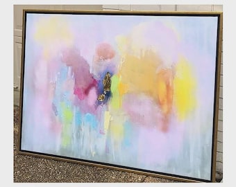 Pastel Abstract Canvas Print, Soft Colorful Framed Wall Art, Grand Millennial, Inspirational Home Decor, Over Couch Hanging, Dopamine Decor