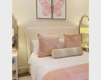 Tan Pink Butterﬂy Canvas Art, Preppy Butterﬂy Wall Art, Pink Nursery Decor, Girls Room Decor, Above Bed Wall Art, Cheerful Set of 2 Hanging