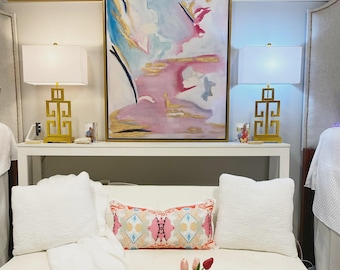 Hot Pink Blue Abstract Canvas Art Expressive Brushstroke Wall Art Bold Maximalist Above Bed Room Decor Dopamine Decor Large Framed Hanging