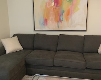 Dopamine Decor, Soft Girl Aesthetic Preppy Colorful Abstract Canvas Art, Large Framed Wall Painting, Dorm Room Decor, Grand Millennial