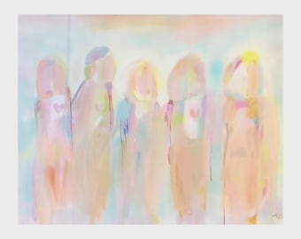 Better Together Figurative Women Painting, Sisterhood Abstract Canvas, Sentimental Best Friend Gift, Friendship Art, Framed Statement Piece