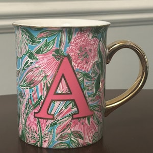 LILLY PULITZER Initial “A” Designer Cup Gold Handle