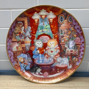 Franklin Mint Limited Edition Fine Porcelain Collector Plate Valentine Cats “Whisker Wuv” by Bill Bell