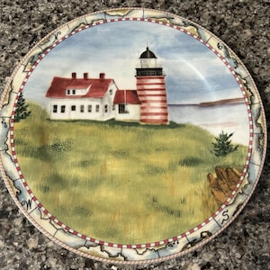 AMERICAN ATELIER Signals 5100 Porcelain Lighthouse Plate - West Quoddy Head