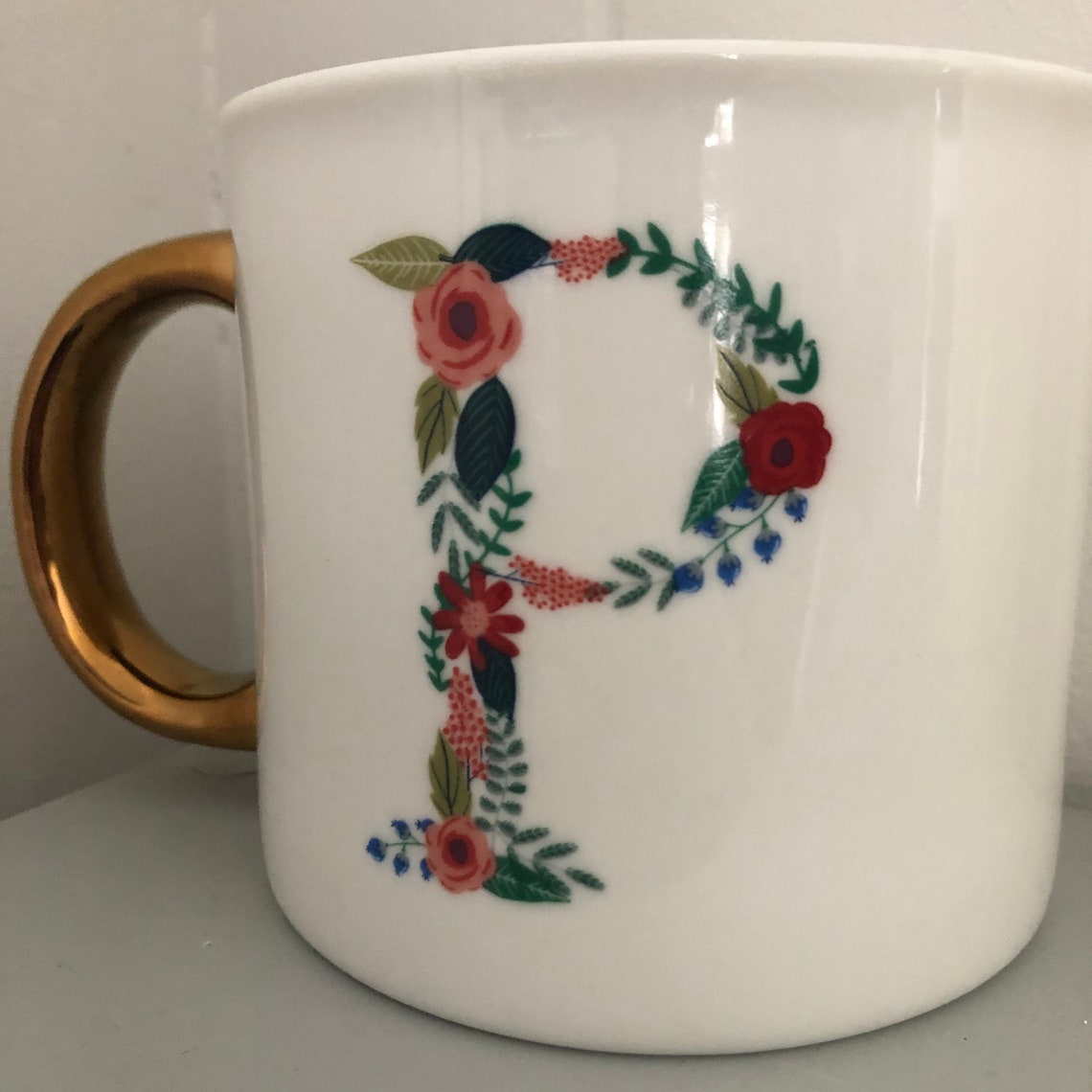 Opalhouse Floral Initial P Porcelain Large 16 oz. Mug Gold Etsy