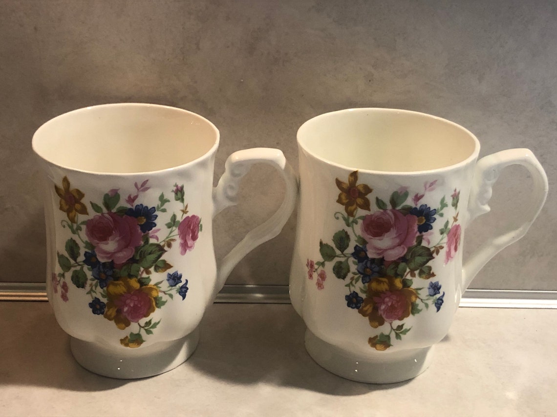 Vintage Set of 2 HITKARI Potteries Bone China Floral Coffee | Etsy