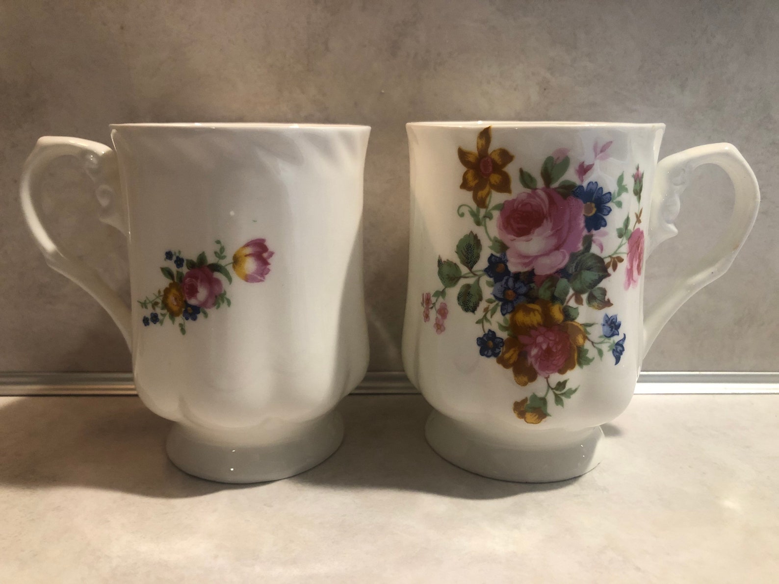 Vintage Set of 2 HITKARI Potteries Bone China Floral Coffee Etsy