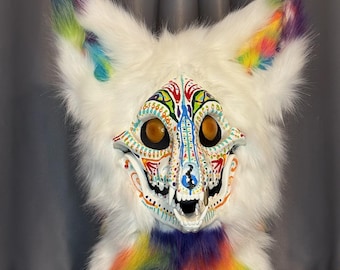 Rainbow Sugar Skulldog Premade Fursuit Head