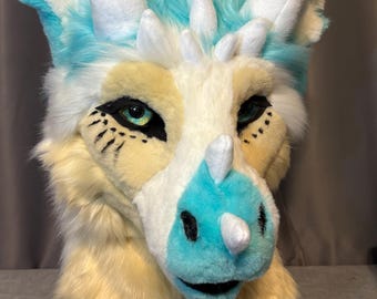 Premade Beach Vibes Dutch Angel Dragon Fursuit Head