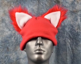 Red Wolf White Inside Ear Beanie Hat