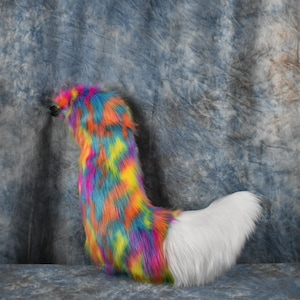 Jumbo rainbow stripes fox fursuit tail