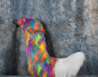 Jumbo rainbow stripes fox fursuit tail