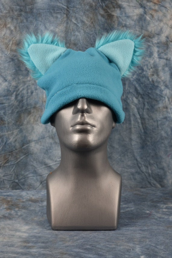 Bright Blue Wolf Ear Beanie Hat | Etsy 