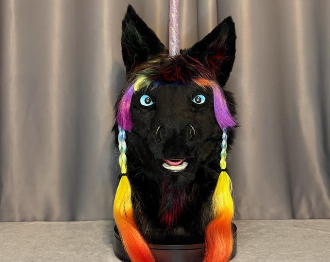 Rainbow unicorn fursuit head premade
