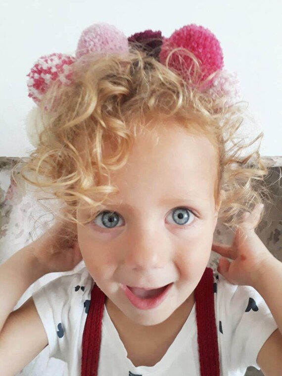 Girls Headband Girls Hair Accessories Flower Girl Headband Toddler Hairband Baby Headband Girls Crown Pompom Headband Pink Hair Accessories