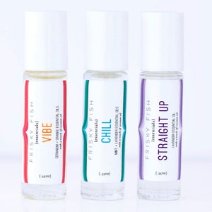 Set of three essential oil roll-on blends for aromatherapy on the go