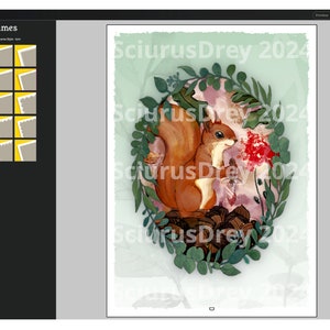 May include: A watercolor illustration of a red squirrel sitting in a wreath of green leaves. The squirrel is holding a red berry in its paws. The background is a light green color with a watercolor effect.