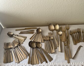 Stor uppsättning MCM Mässing Brons Vintage Siam Thai Bestick 73 Delar