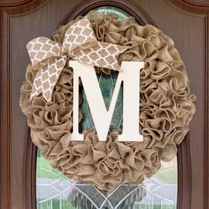 Wreath for front door year round, burlap wreath with initial, personalized gift, for fall, farmhouse, housewarming wedding, outdoor decor image 2