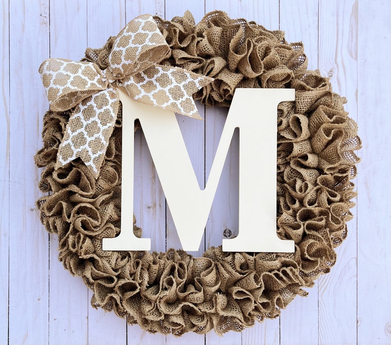 Wreath for Front Door Year Round Burlap Wreath With Initial