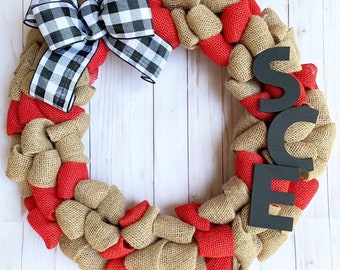 Burlap wreath with initial, custom wreath, initial wreath, monogram wreath, everyday wreath, wreath for front door, housewarming gift