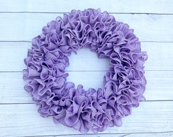 Purple wreath for front door year round, farmhouse rustic door decor, plain everyday, for summer, burlap wreath, lilac light purple