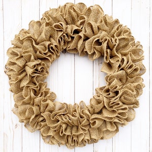 Burlap wreath for front door year round, plain farmhouse decor, fall door hanger, wedding housewarming gift, DIY