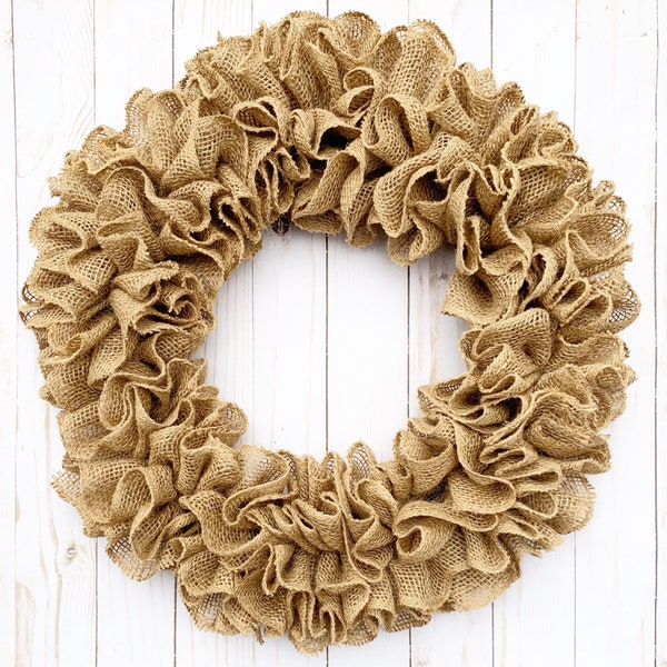 Burlap wreath for front door year round, plain farmhouse decor, fall door hanger, wedding housewarming gift, DIY