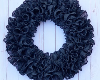 Black wreath for front door year round, plain black, farmhouse burlap wreath, fall winter front door porch, indoor outdoor decor