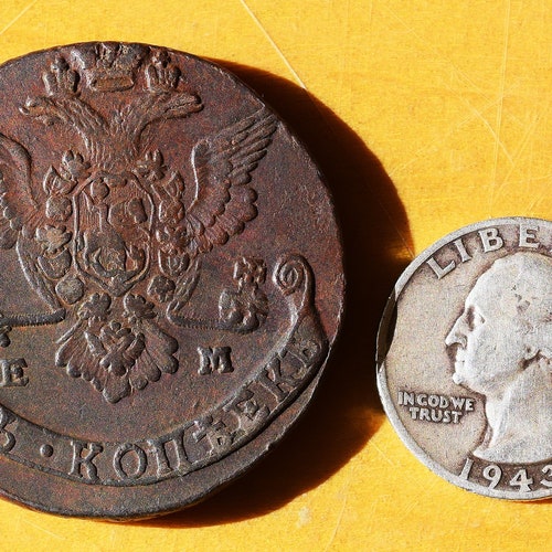 233 year old MONSTER Russian 5 Kopek coin, from shops the time of Catherine the Great!