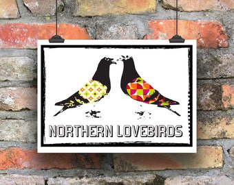 Northern Lovebirds Poster Print, Pigeon Print, Lovebirds Print, Northern Lovebirds
