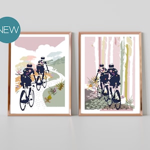 Cycling Poster Print Set, Prints for Cyclists, Set of 2 Cycling Prints, Riding Into Summer