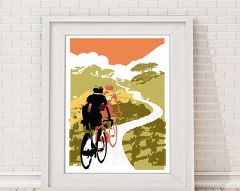 Cycling Art Print: Head in the Clouds, Outdoor Bike Ride