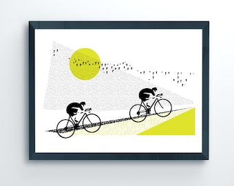 Cycling Art / Bicycle Print /  Giclee Cycling Print / Sunrise Ride