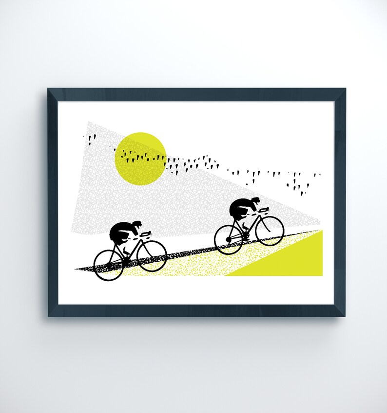 Radfahren Kunst / Fahrrad Druck / Giclee Radfahren Druck / Sonnenaufgang Fahrt Bild 1