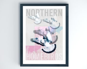 Pigeon Art Print: Northern Homebirds, Flying Pigeons (A4)