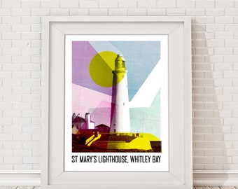 St Mary's Leuchtturm Giclee Print, Whitley Bay Print, Giclee Fine Art Print, Whitley Bay Poster