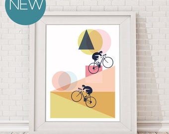 Cycling A4 Poster Print, Cycling Print, Print for Cyclists, Pedalling Squares