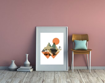 Cycling Art / Bicycle Print /  Giclee Cycling Print / Mountain Range