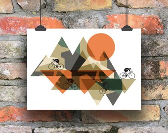 Cycling Art Print: Geometric Mountain Climbs