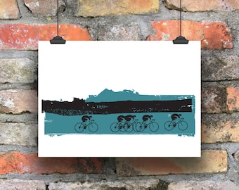 Cycling Art / Bicycle Print /  Giclee Cycling Print / Into The Blue