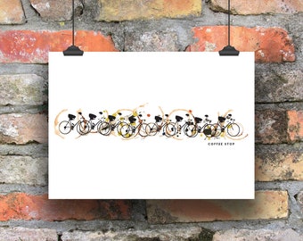 Cycling Coffee Stop Art Print: Modern Bike Poster
