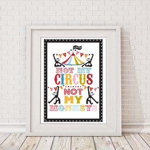 Circus Poster Print, Circus Print, Not My Circus Not My Monkeys image 1