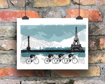 Cycling Poster Print, Cycling Print, Print for Cyclists, Cycling Poster, Cycling Art, London Paris Ride