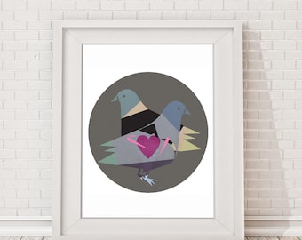 Homing Pigeon Print: Scandi Style Bird Art, Gallery Wall Decor