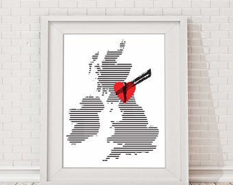 Angel Heart North East Print.  Angel of the North Print. North East Art. Valentines Day
