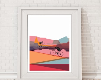 Cycling Art Print: Mountain Climbers, Poster Print
