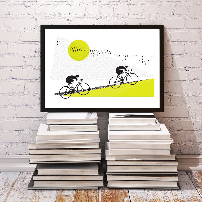 Radfahren Kunst / Fahrrad Druck / Giclee Radfahren Druck / Sonnenaufgang Fahrt Bild 2