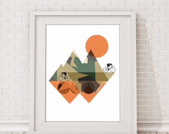 Camo Cycling Poster Print: Mountain Bike Art