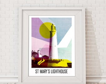 St Mary's Lighthouse Poster Print, North East Landmark Poster, Whitley Bay Poster